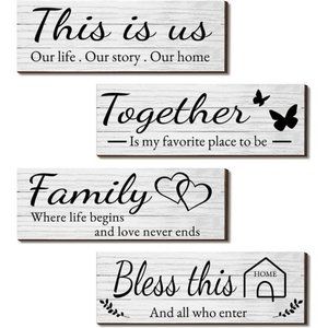 4 Pieces Wooden Home Wall Art Decor, Rustic, Farmhouse THIS IS US/TOGETHER